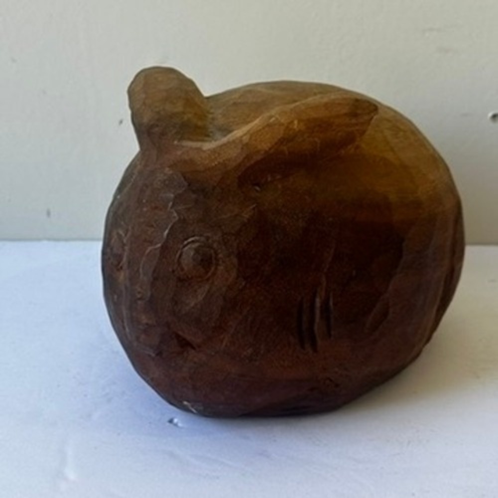 Vtg Hand Carved Wood Rabbit Figurine Rustic Folk Art Bunny Sculpture Brown 4"